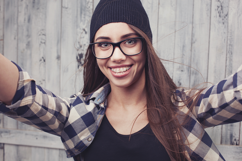 Young woman with braces